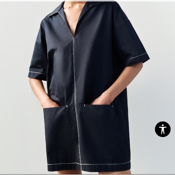 Zara Contrast Topstitching Poplin Dress - Picture 2 of 8